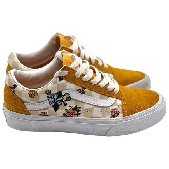 VANS Old School Cottage Yellow Suede Checkerboard Floral Sneakers Size 6.5 - Picture 2 of 9
